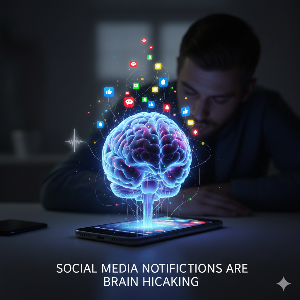 Social media notifications are brain hijacking. Social media notifications are brain hijacking.